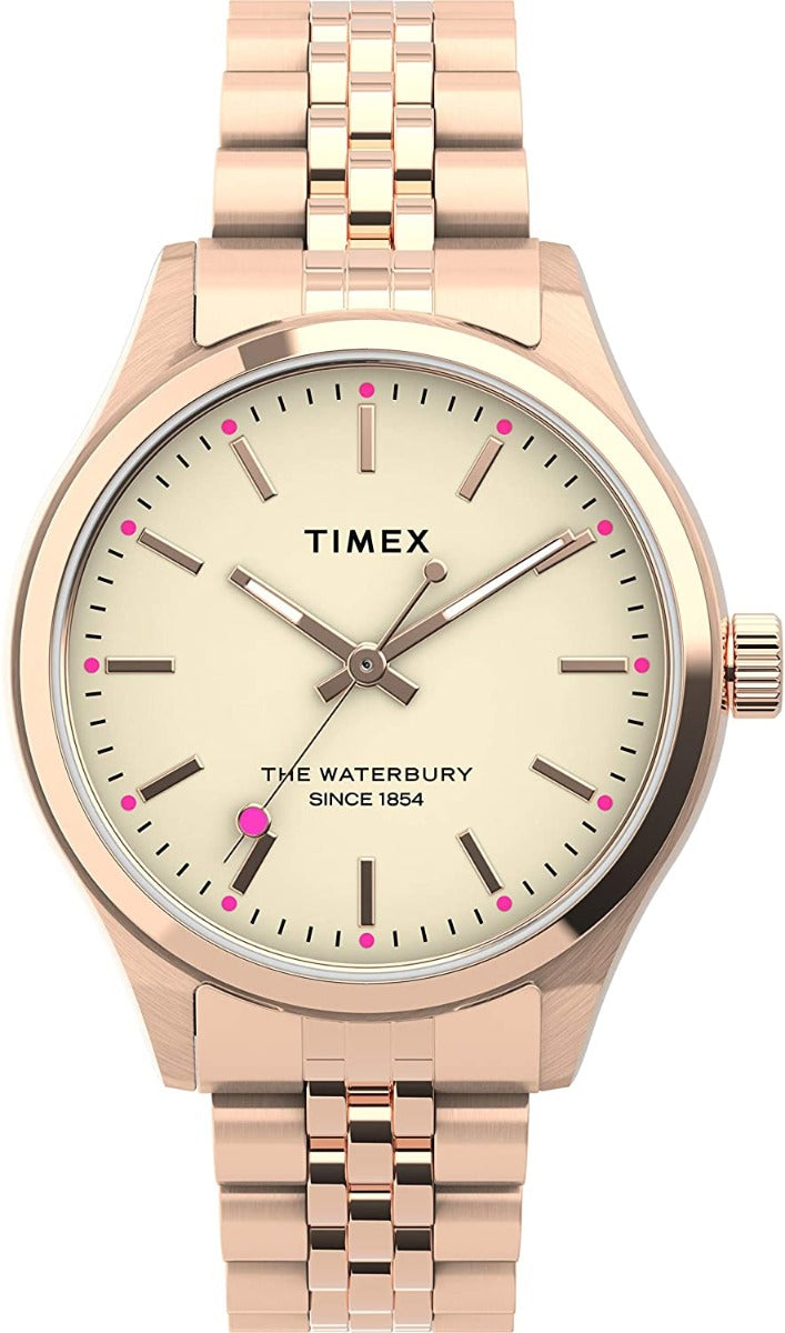 Clustffon Timex i Fenywod Waterbury Neon gyda Breichled Aur Rhosyn TW2U23300