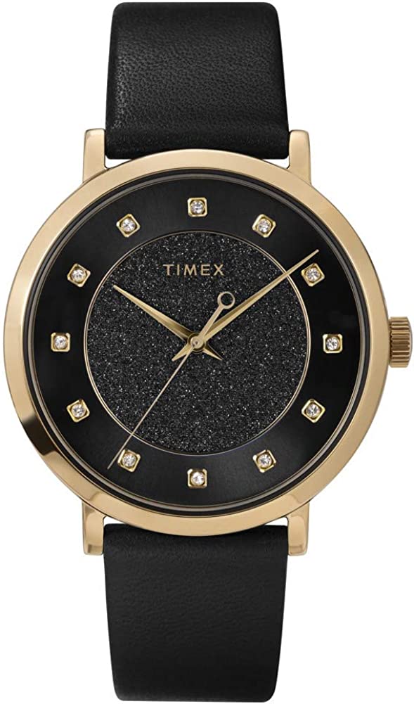 Timex Celestial Opulence Ladies Watch with Black Leather Strap TW2U41200