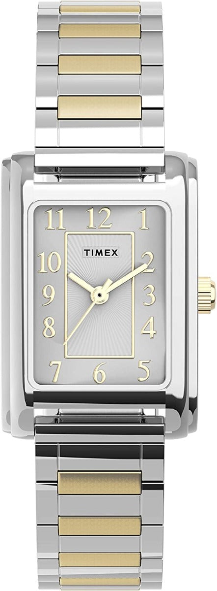 Awr Foneddigion Timex Meriden gyda Deial Arian a Breichled Ehangol Ddau Dun TW2U44200