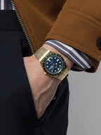 Timex Men's Watch with Blue Dial and Gold Bracelet TW2U62000
