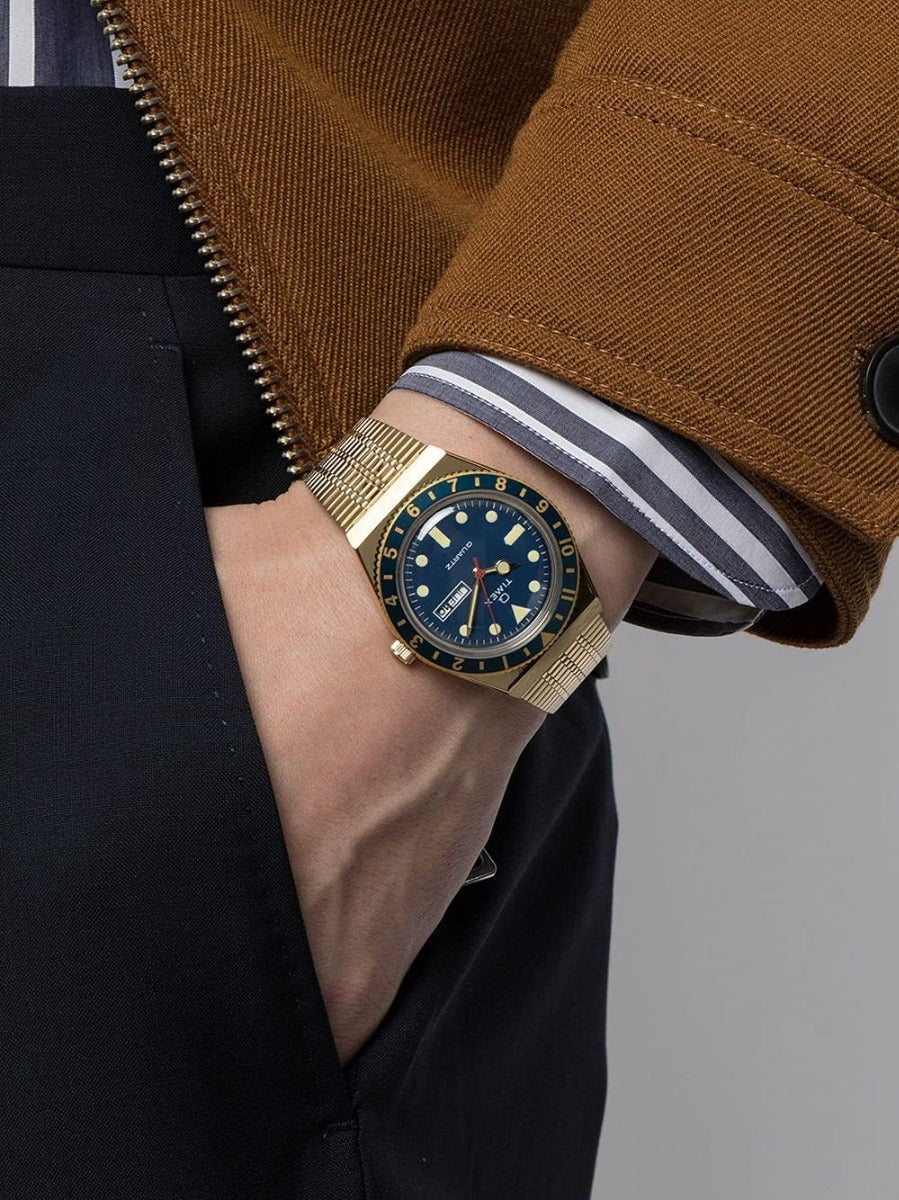Timex Men's Watch with Blue Dial and Gold Bracelet TW2U62000