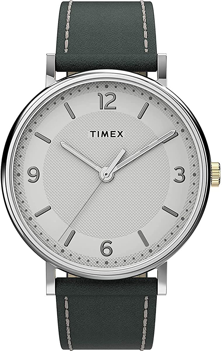 Timex Mens Watch with White Dial and Grey Leather Strap TW2U67500