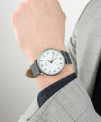 Timex Mens Watch with White Dial and Grey Leather Strap TW2U67500