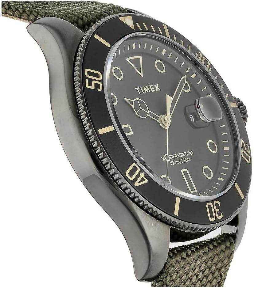 Timex Mens Watch with Black Dial and Green Strap TW2U81900