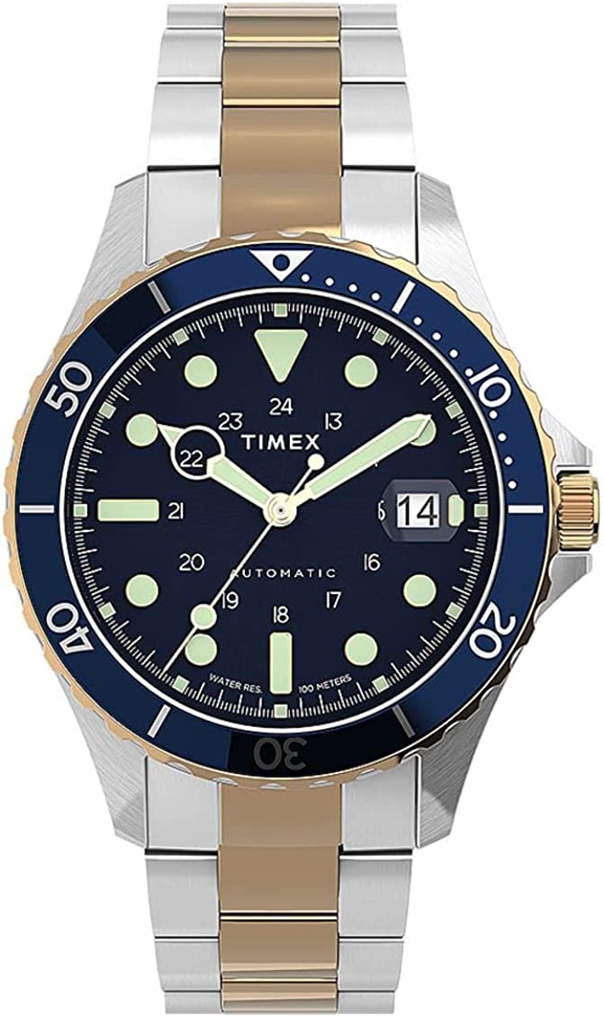 Gwylio Awtomatig Dynion Timex gyda Deial Glas a Breichled Dau-Dôn TW2U83500