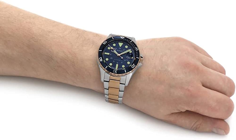 Timex Mens Automatic Watch with Blue Dial and Two Tone Bracelet TW2U83500