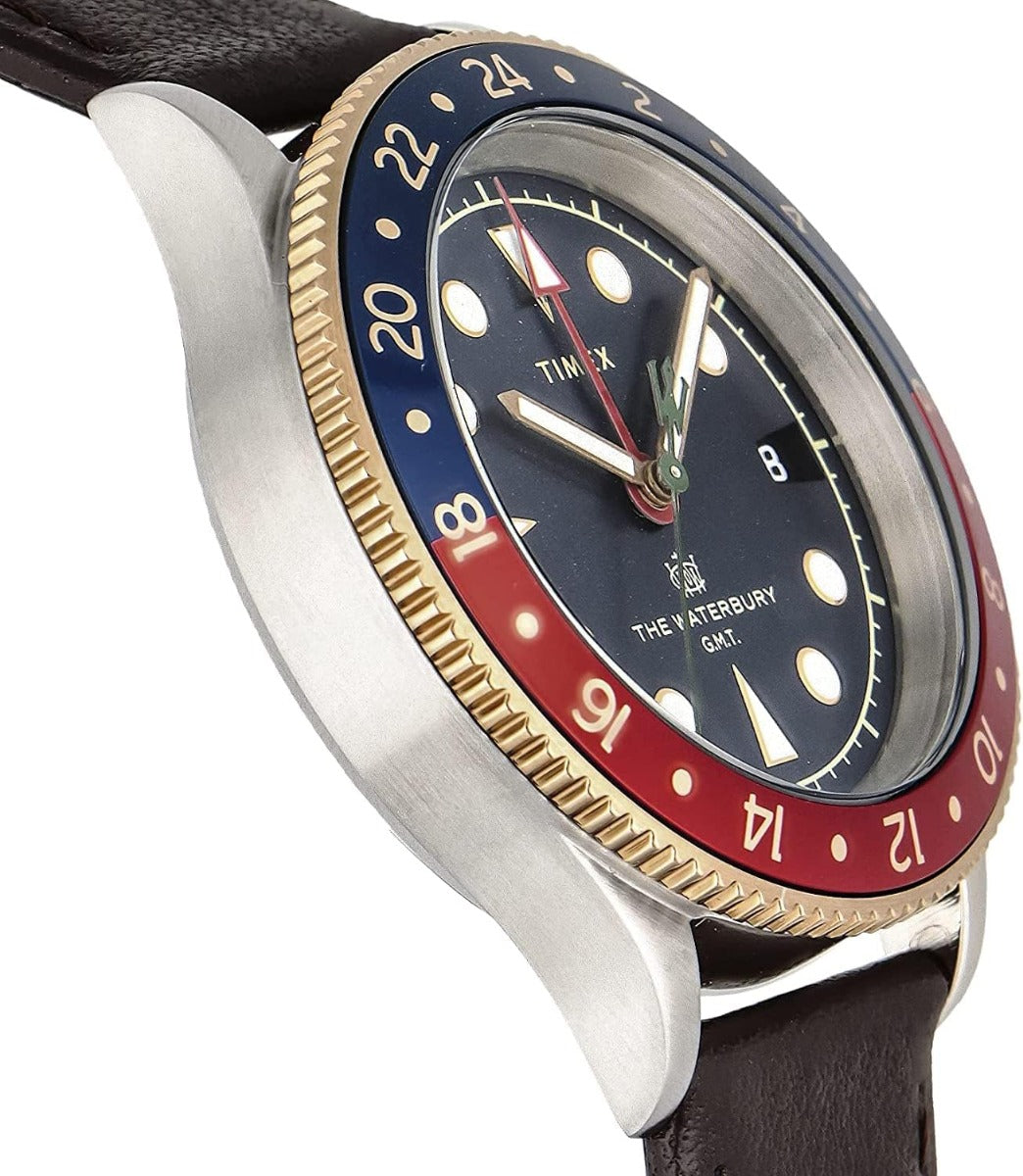 Timex Waterbury Mens Watch with Blue Dial and Brown Strap TW2U90500