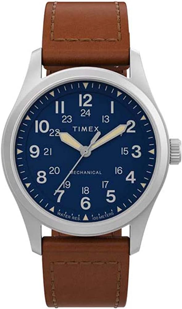 Orologi Twrist Timex Expedition i Ddynion gyda Deial Glas a Strap Lledr Brown TW2V00700