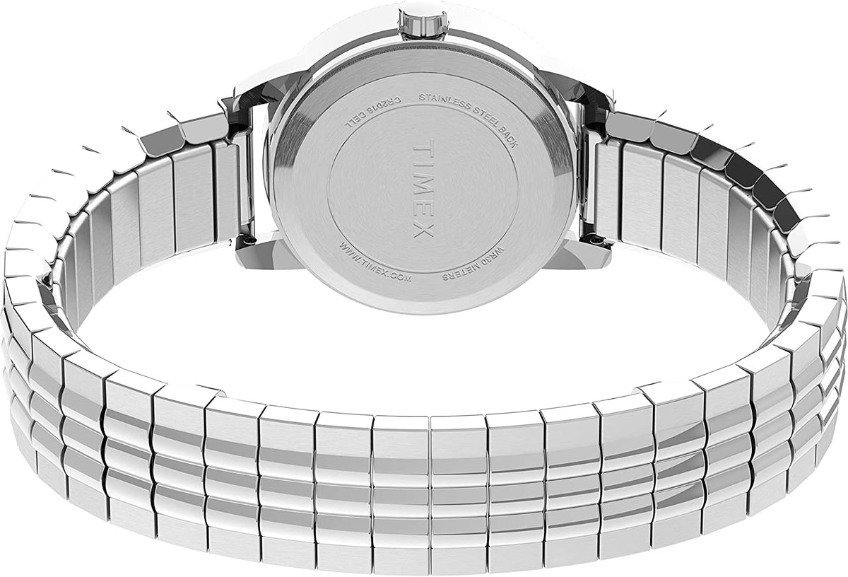 Timex Ladies Watch with White Dial and Stainless Steel Expanding Strap TW2V05800