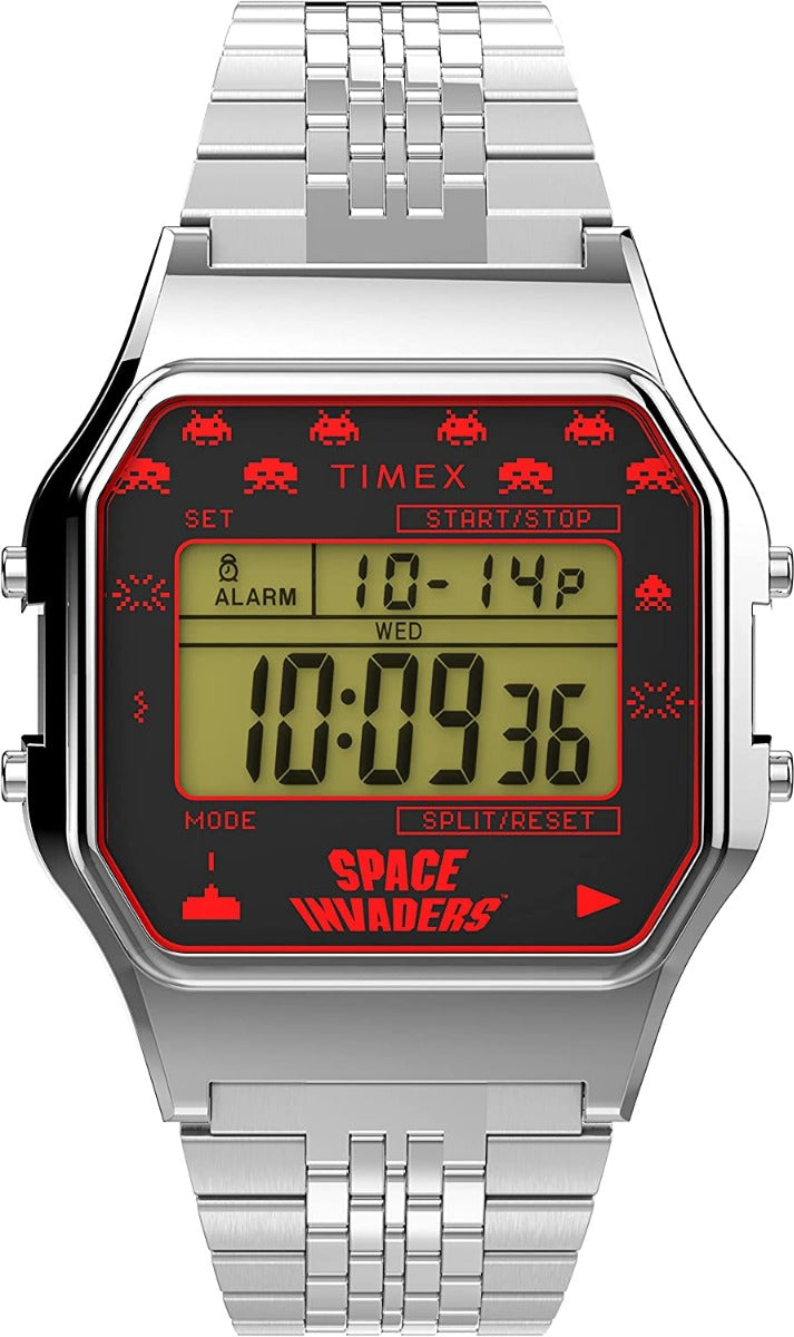 Timex Space Invaders Retro Digital Watch with Silver Bracelet TW2V30000