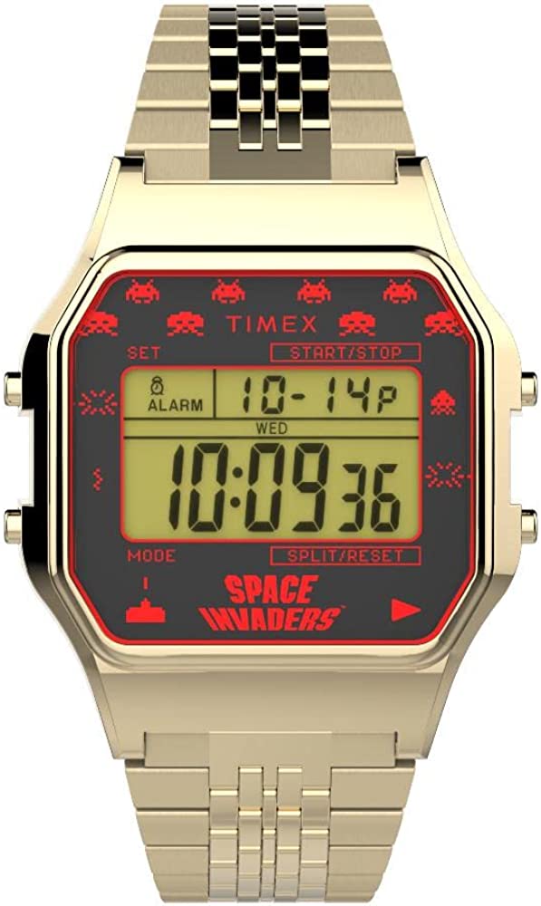 Gwylio Digidol Retro Timex Space Invaders gyda Breichled Aur TW2V30100