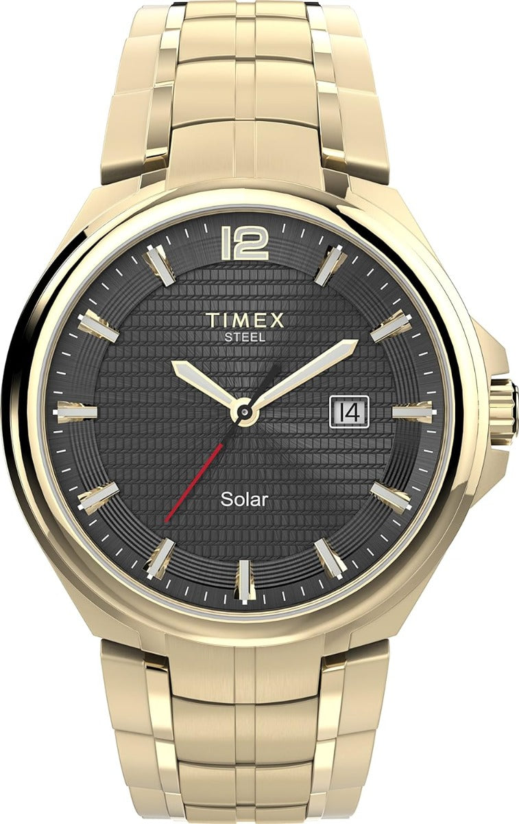 Timex Solar Men's Watch with Black Dial and Gold Bracelet TW2V39800