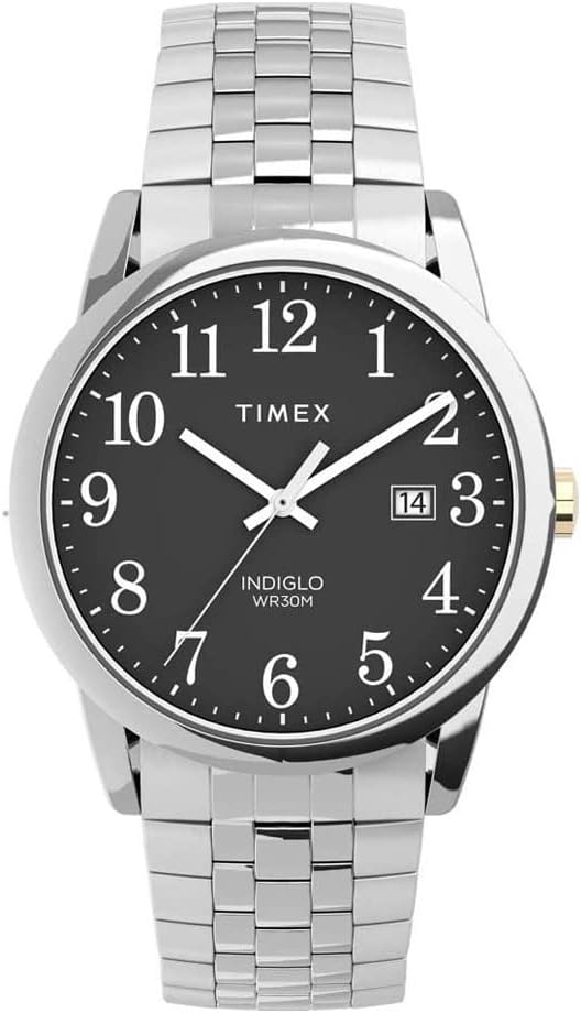 Timex Easy Reader Mens Watch with Black Dial and Silver Expanding Strap TW2V40200