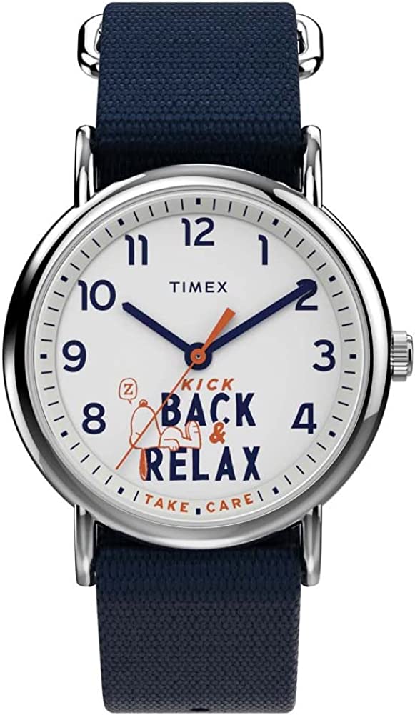Gwylio Timex Weekender gyda Deial Gwyn a Strap Neilon Glas TW2V41900