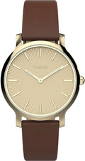 Cloc Menywod Timex gyda Strap Lledr Brown TW2V67000