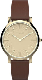 Cloc Menywod Timex gyda Strap Lledr Brown TW2V67000