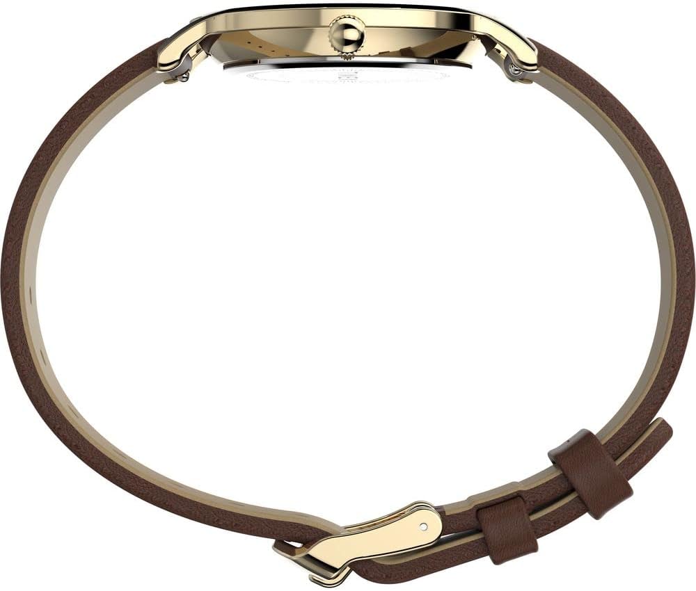 Cloc Menywod Timex gyda Strap Lledr Brown TW2V67000
