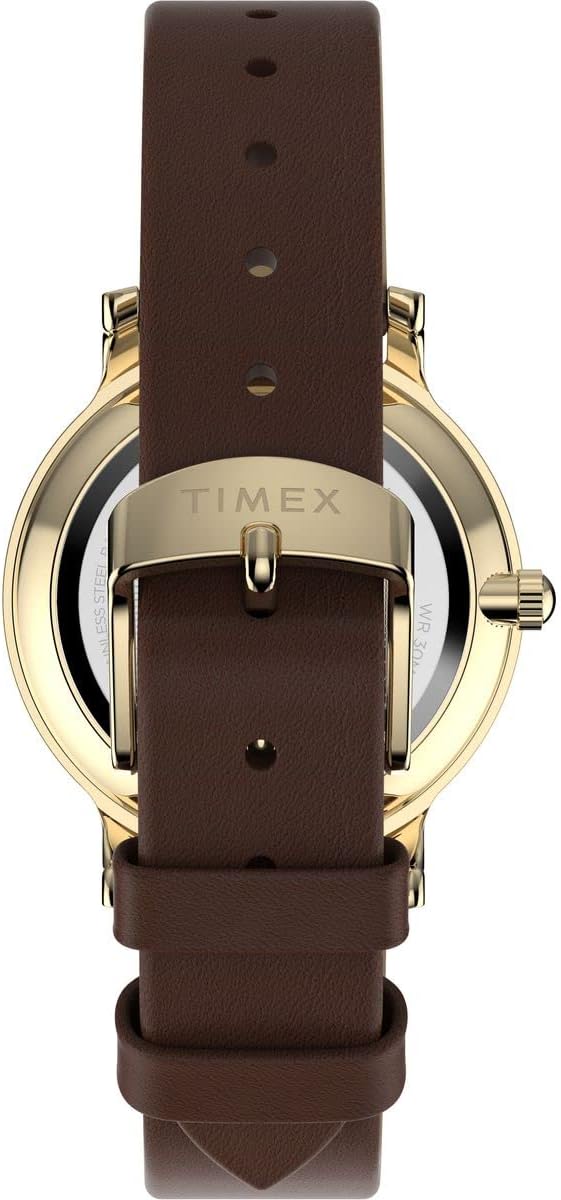 Cloc Menywod Timex gyda Strap Lledr Brown TW2V67000