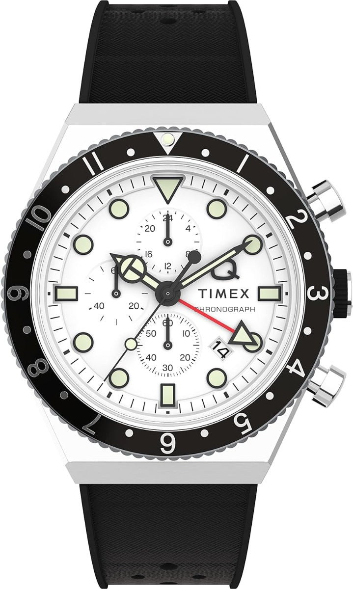 Timex Mens Q Chrono Watch with Black Silicone Strap TW2V70100