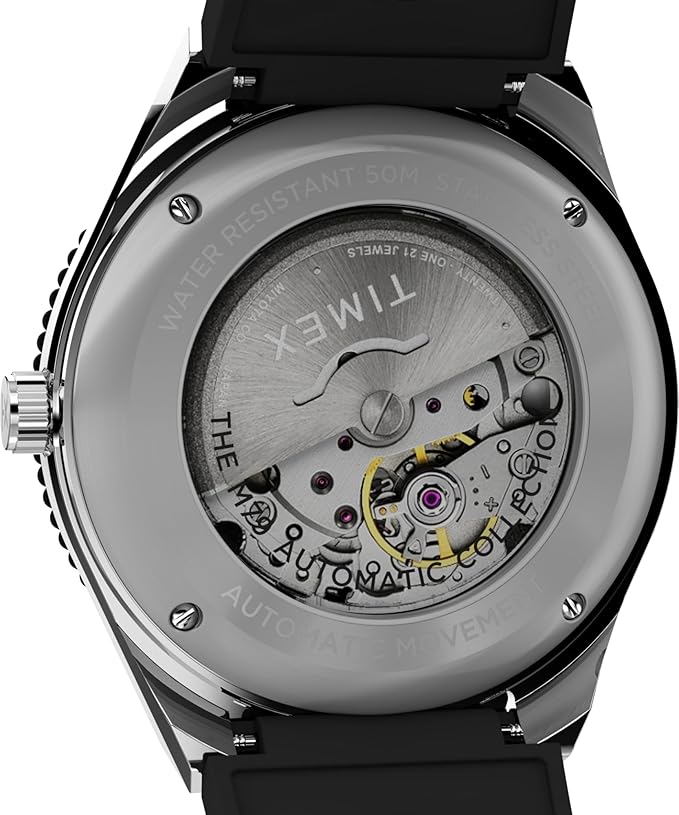 Timex Mens Automatic Watch with Gold Dial and Rubber Strap TW2W47600