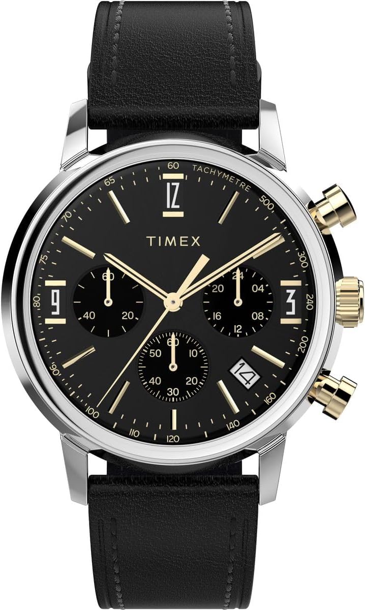 Gwylio Cronograff Timex Marlin i Ddynion gyda Deial Du a Strap Ddu TW2W51500UK