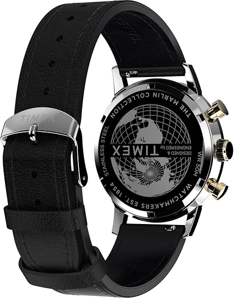 Timex Marlin Mens Chronograph Watch with Black Dial and Black Strap TW2W51500UK