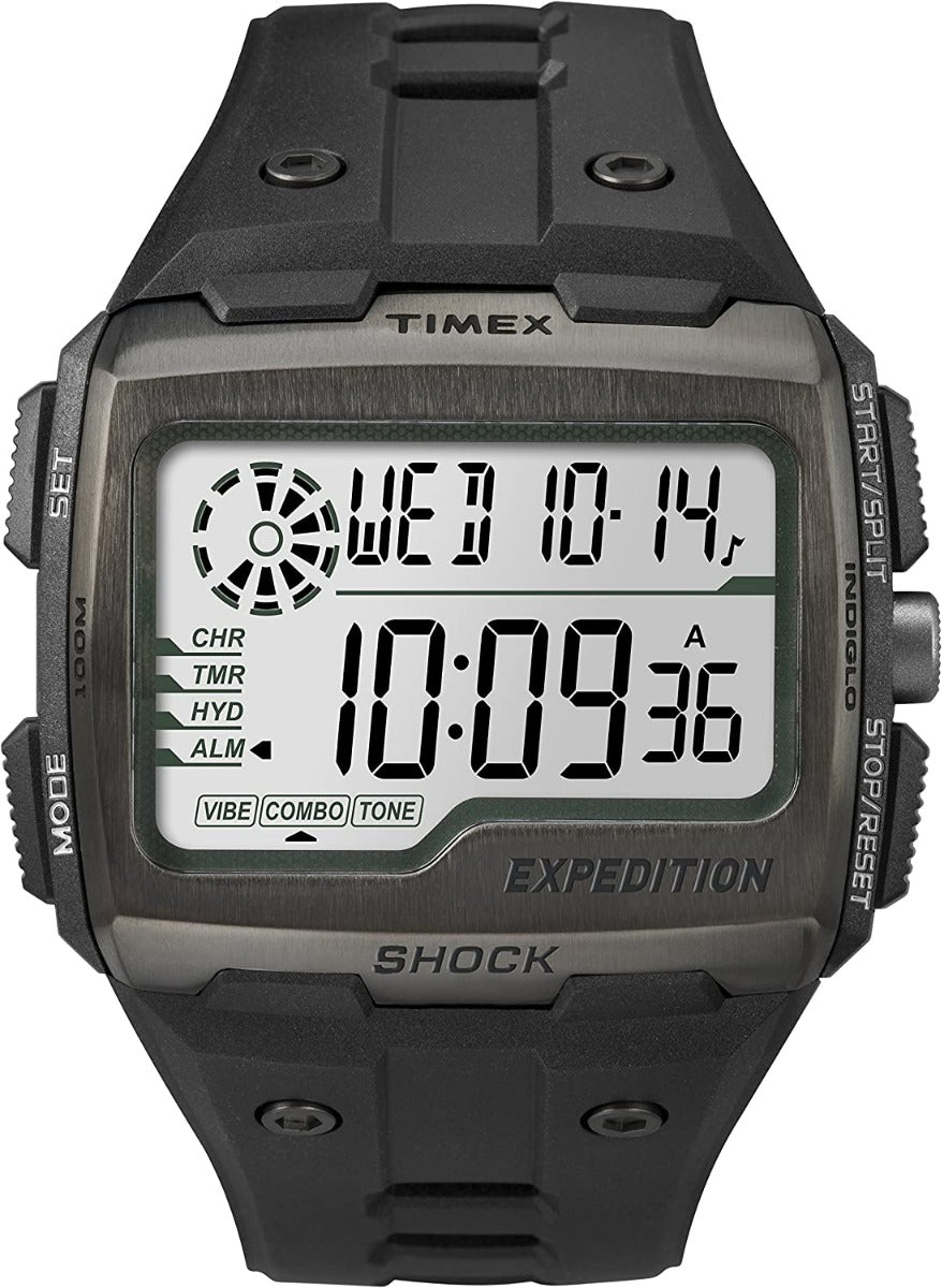 Clocwaith Dynion Timex Expedition Grid Shock gyda Strap Resin Ddu TW4B02500
