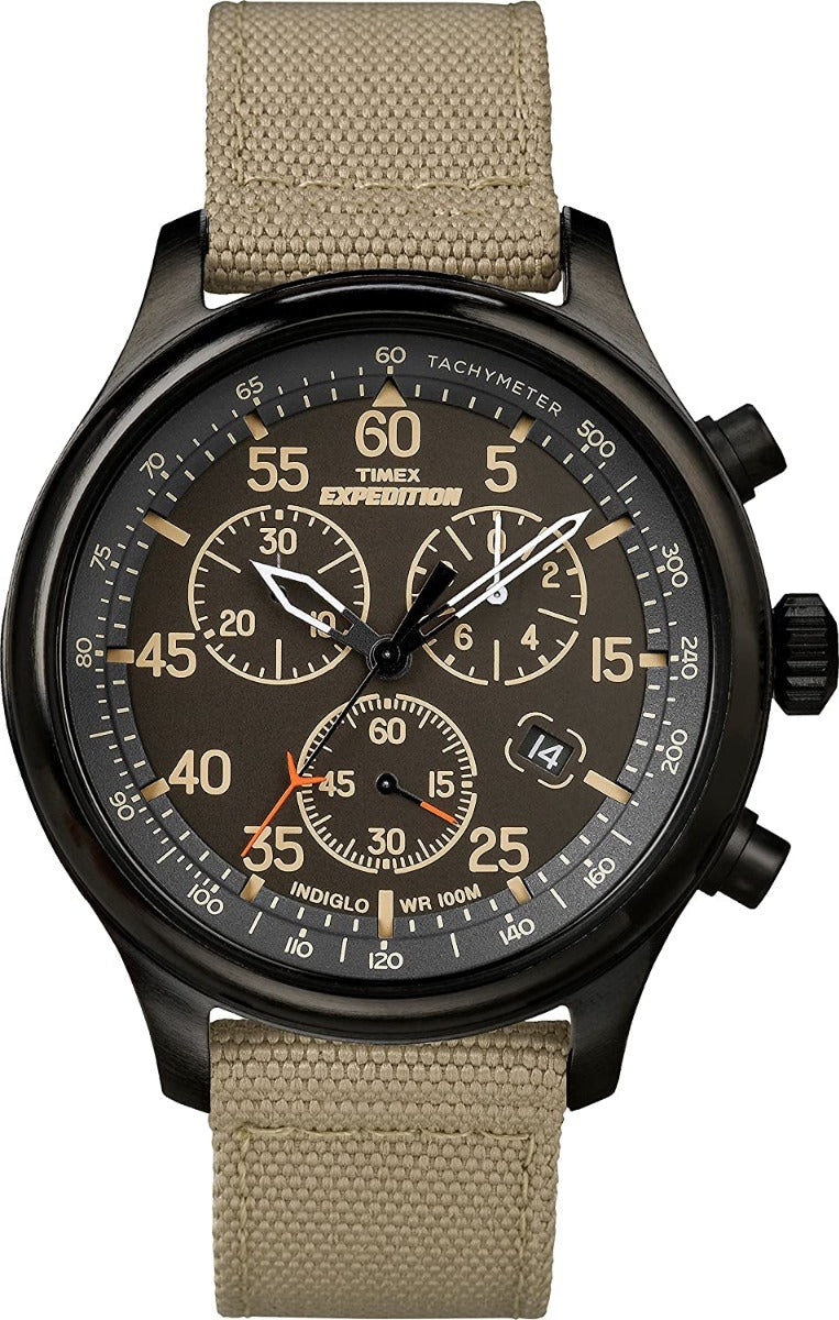 Gwylio Cronograff Timex i Ddynion gyda Deial Brown a Strap Beige TW4B10200