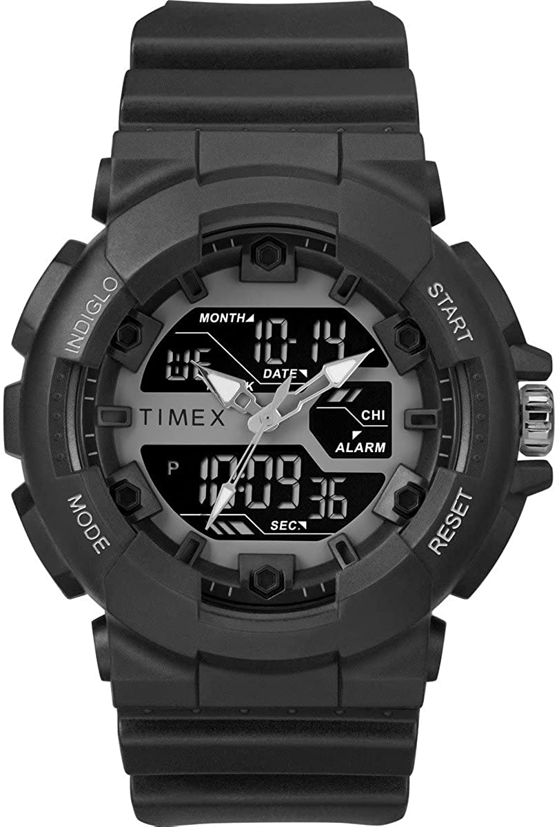 Gwylio Analog a Digidol Timex i Ddynion gyda Strap Silicôn Du TW5M22500