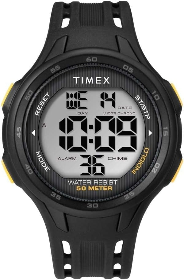 Wats Crono Digidol Dynion Timex gyda Strap Resin Du TW5M41400
