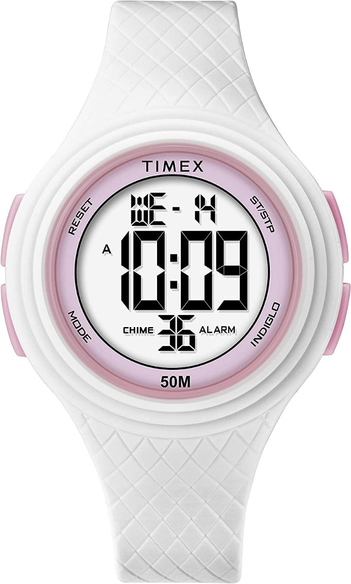 Gwylio Digidol i Fenywod Timex gyda Strap Silicon Gwyn TW5M41900