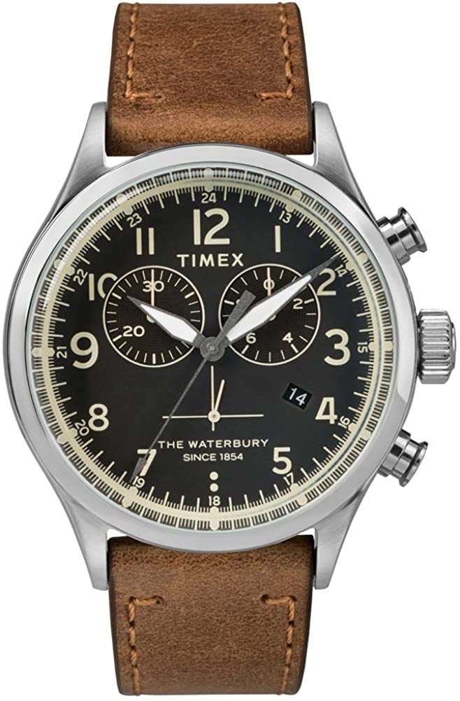 Timex Yr Oergell Gwylio Dynion gyda Strap Lledr Brown TWF3C8230