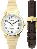 Timex Ladies Watch with Gold Plated Expanding Bracelet and Leather Strap TWG025300