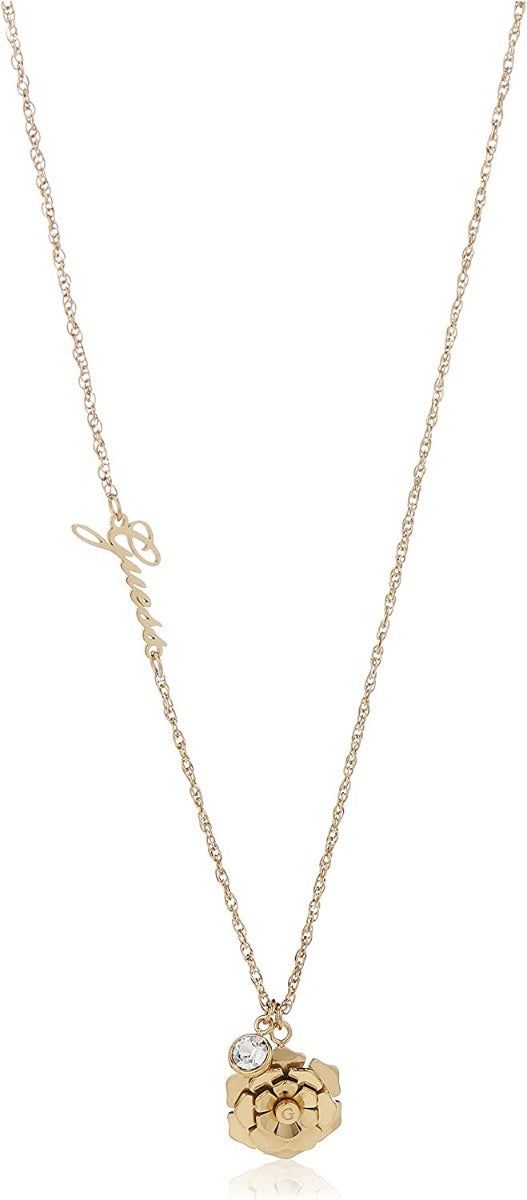Guess Peony Flower Ladies Gold Plated Necklace UBN79159