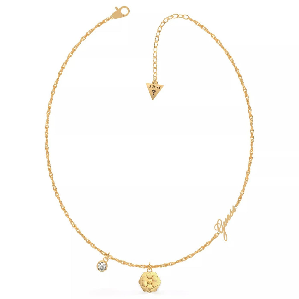 Guess Peony Flower Ladies Gold Plated Necklace UBN79159