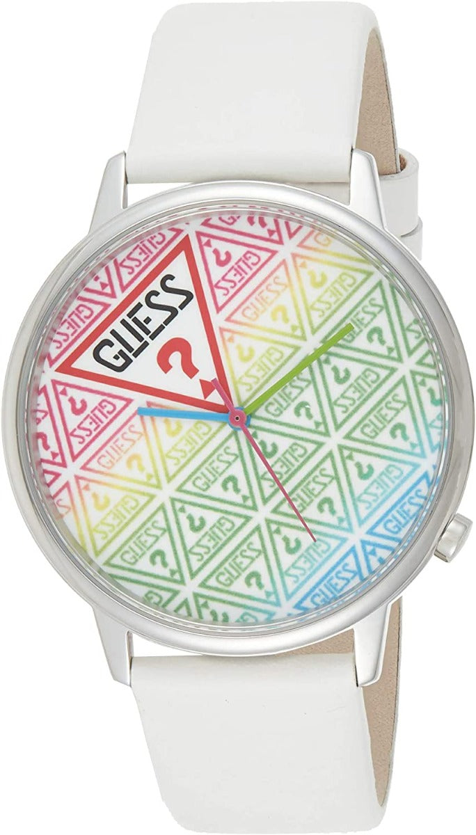 Guess Hollywood & Highland Ladies Watch with Multicolour Dial and White Leather Strap V1020M1