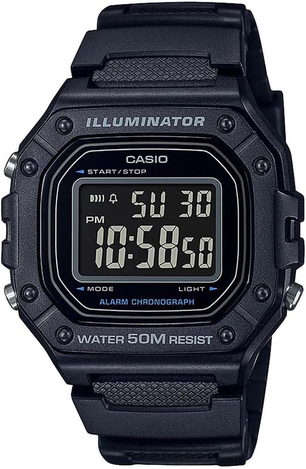 Casio Collection Mens Digital Watch with Black Dial and Black Strap W-218H-1BVEF