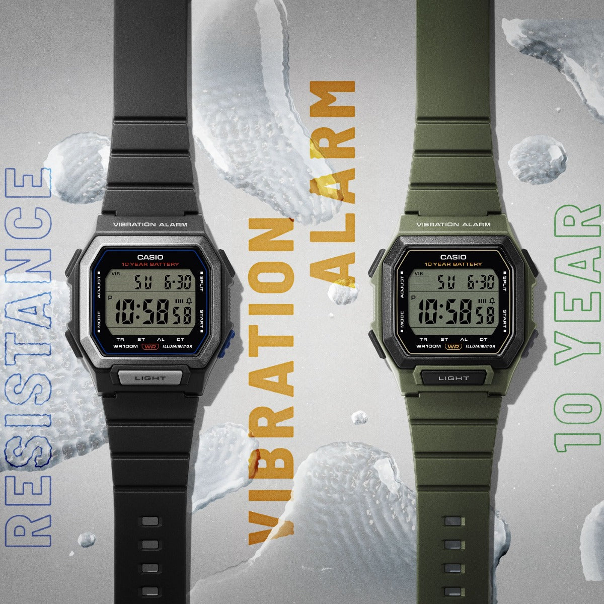 Casio Collection Mens Digital Watch with Green Strap W-738H-3AVEF