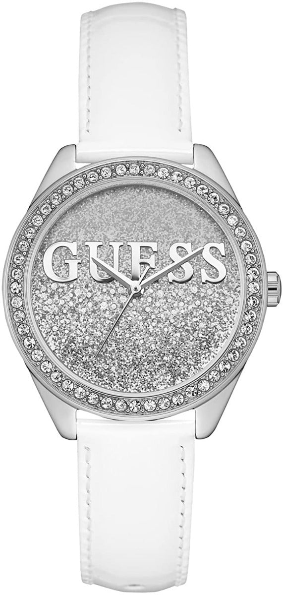 Guess Glitter Girl Ladies Classic Watch with White Leather Strap W0823L1