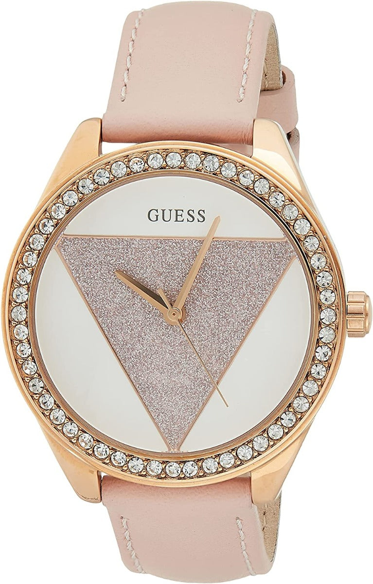 Guess Tri Glitz Ladies Watch with Nude Leather Strap W0884L6