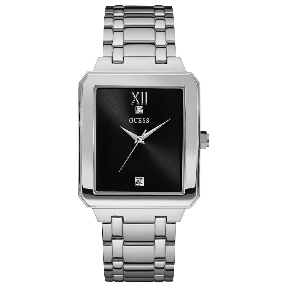 Gwyliad Uchel Menywod Guess W0917G1 gyda Strap Dur Di-staen Arian a Wyneb Du