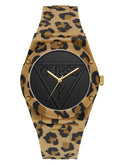 Gwylio Merched Retro Pop Guess gyda Strap Print Llewpard a Deial Ddu W0979L15