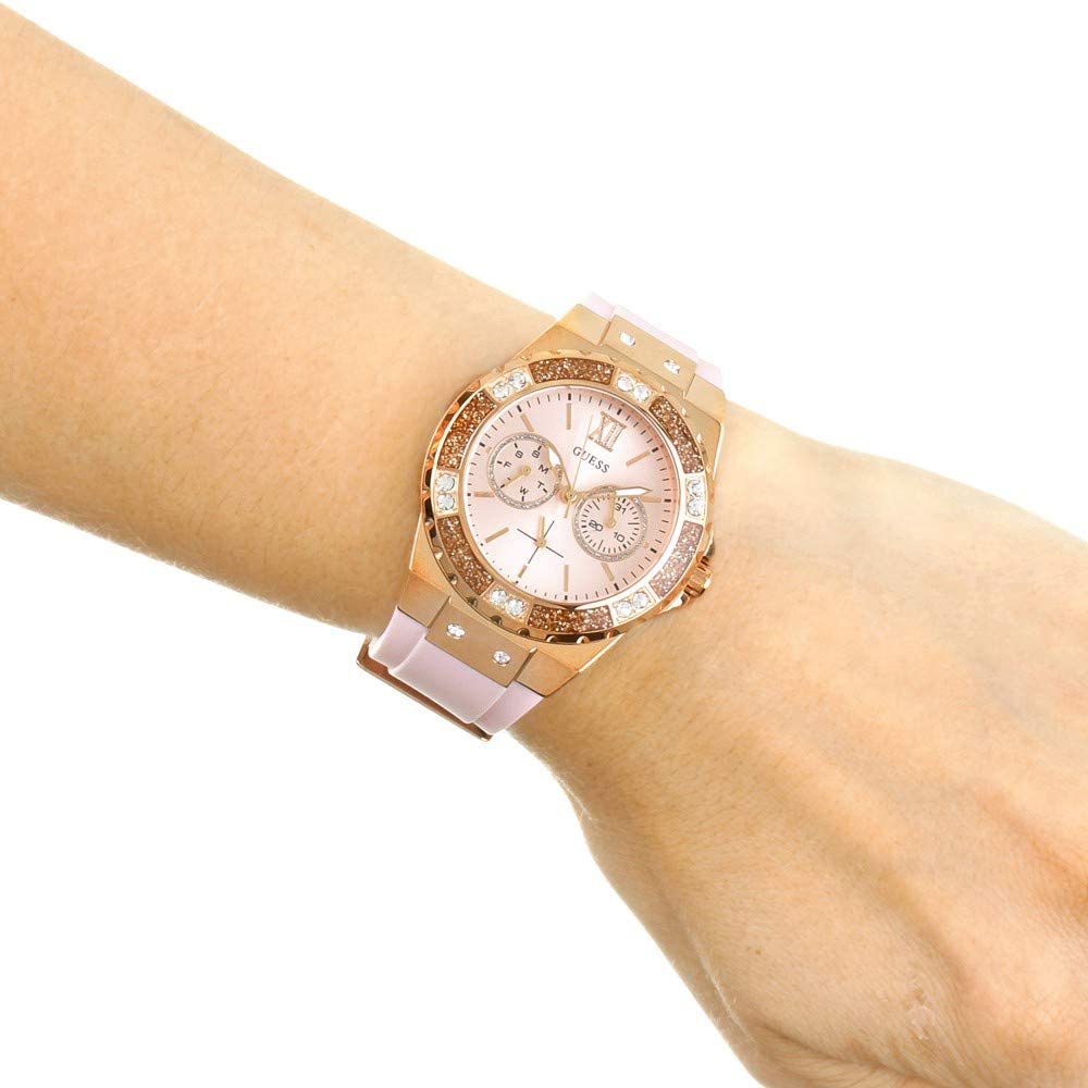 Gwylio Merched Guess Limelight gyda Strap Silicôn Pinc W1053L3