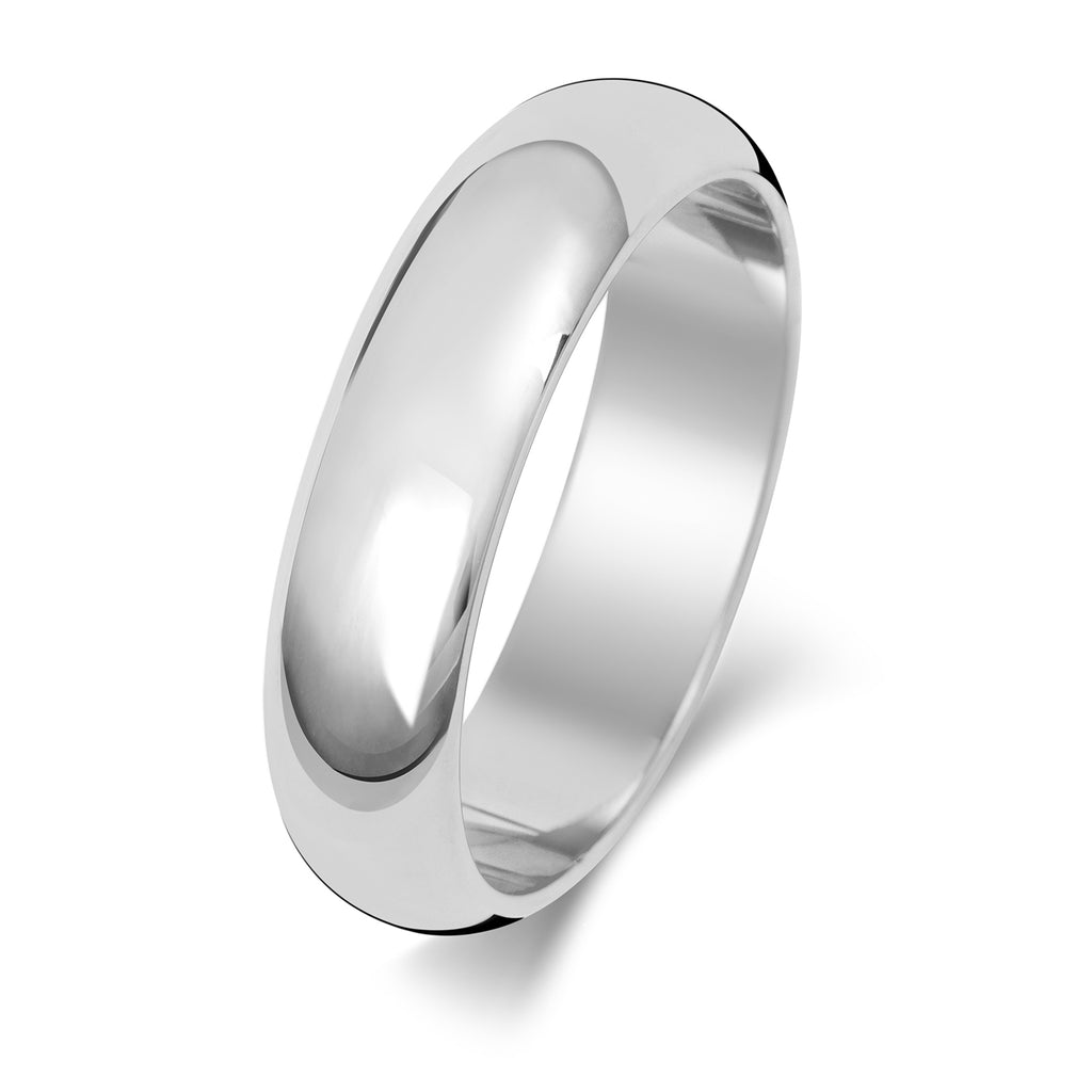 Modrwy Briodas Siâp D 5mm Aur Gwyn 9ct