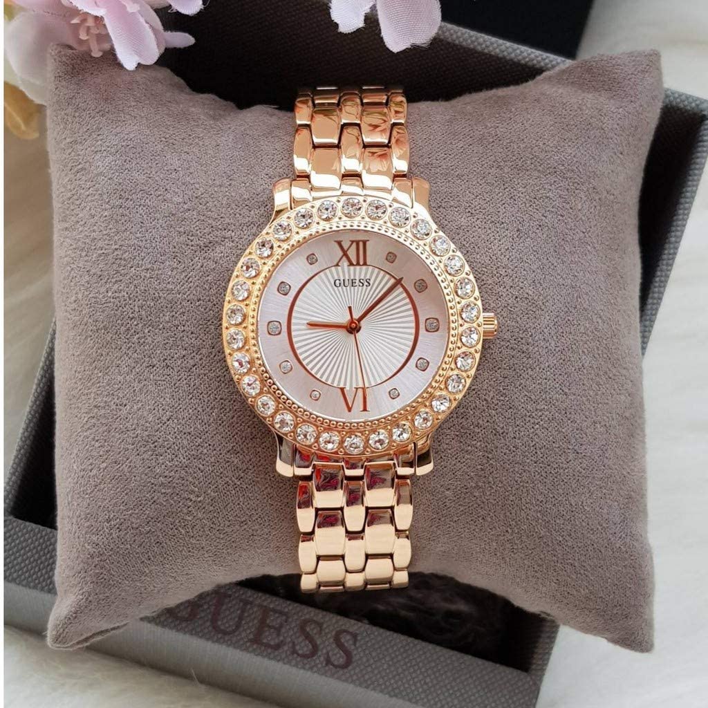 Guess Blush Ladies Watch with Rose Gold Bracelet and Silver Sunray Dial W1062L3