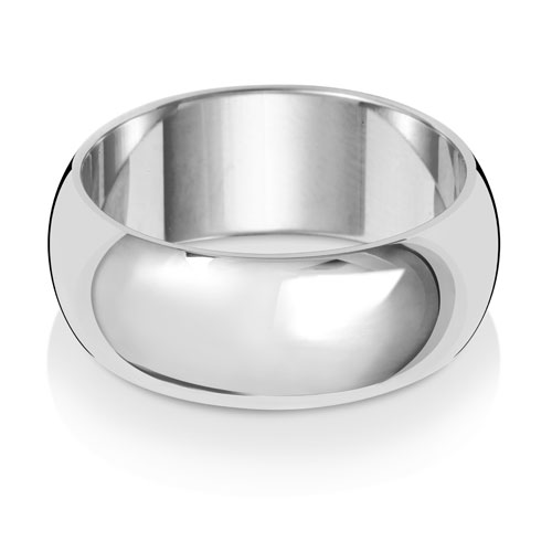 Band Priodas Siâp D 8mm Aur Gwyn 9ct