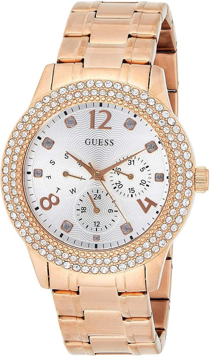 Gwylio Ieir Gwely Bedazzle gyda Strap Dur Di-staen Aur Rhosyn W1097L3