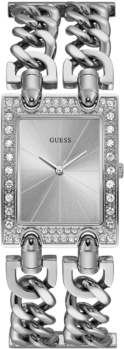 Guess MOD Gwisg Metel Trwm i Fenywod gydag Arian Cadwyn Rhwystr W1121L1