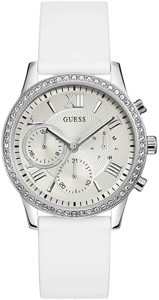 Guess Solar Ladies Watch with White Silicone Strap and Silver Dial W1135L7