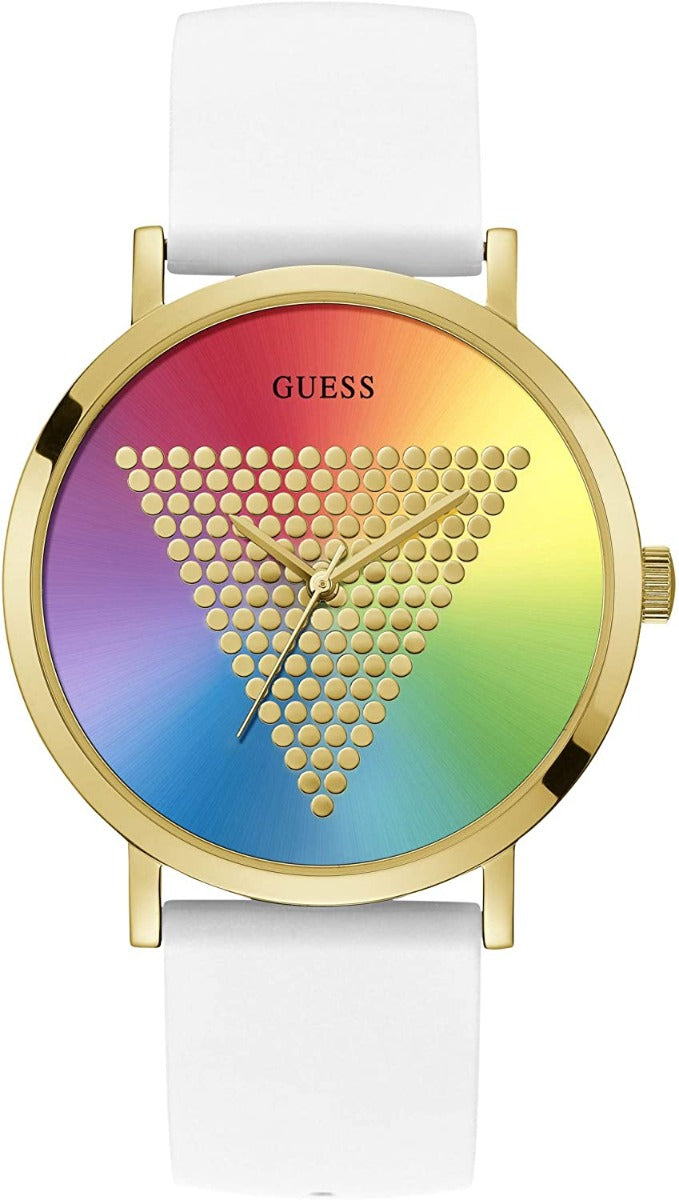 Guess Imprint Ladies Watch with Multicolour Dial and White Silicone Strap W1161G5